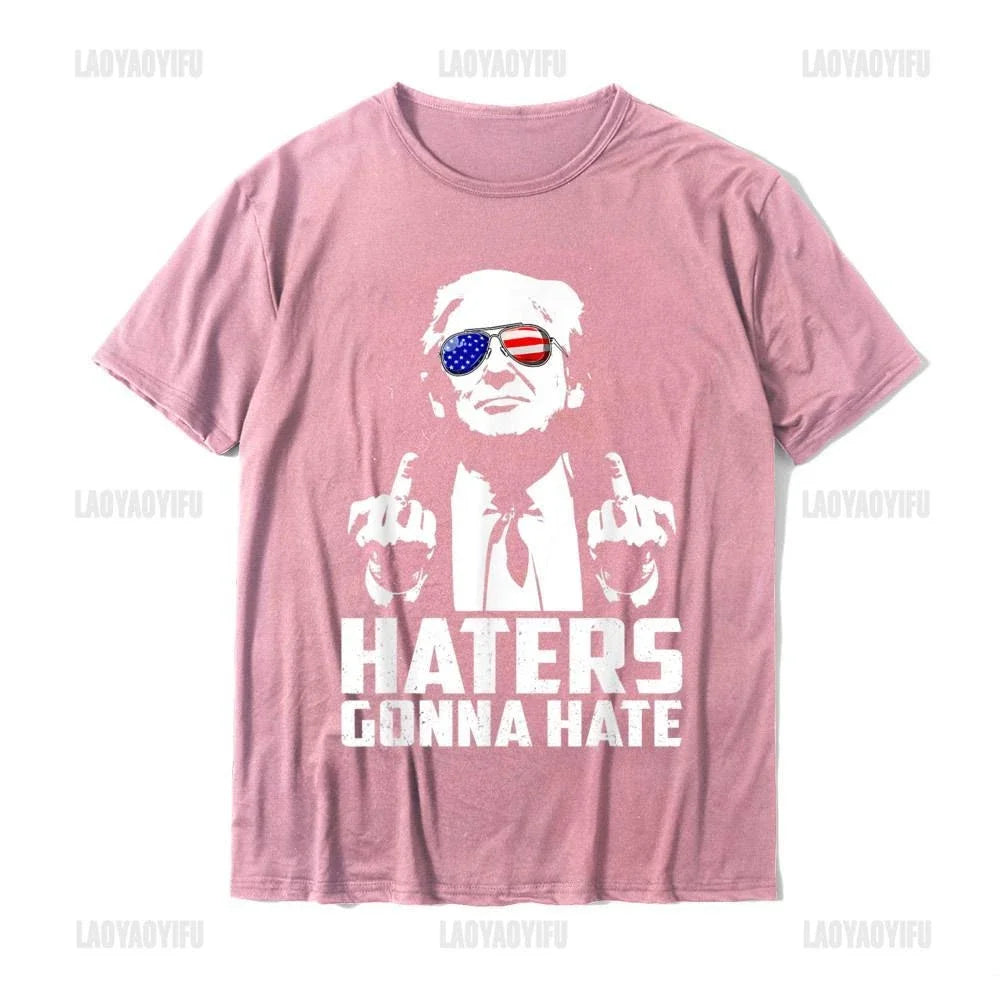 Funny Haters Gonna Hate Trump Women Cotton Tshirt President Donald Trump Middle Finger Men T-Shirt Summer New Black Humor Tees